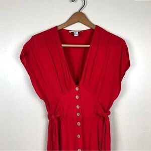 Forever 21 Red Button-Down Flowy Midi Dress